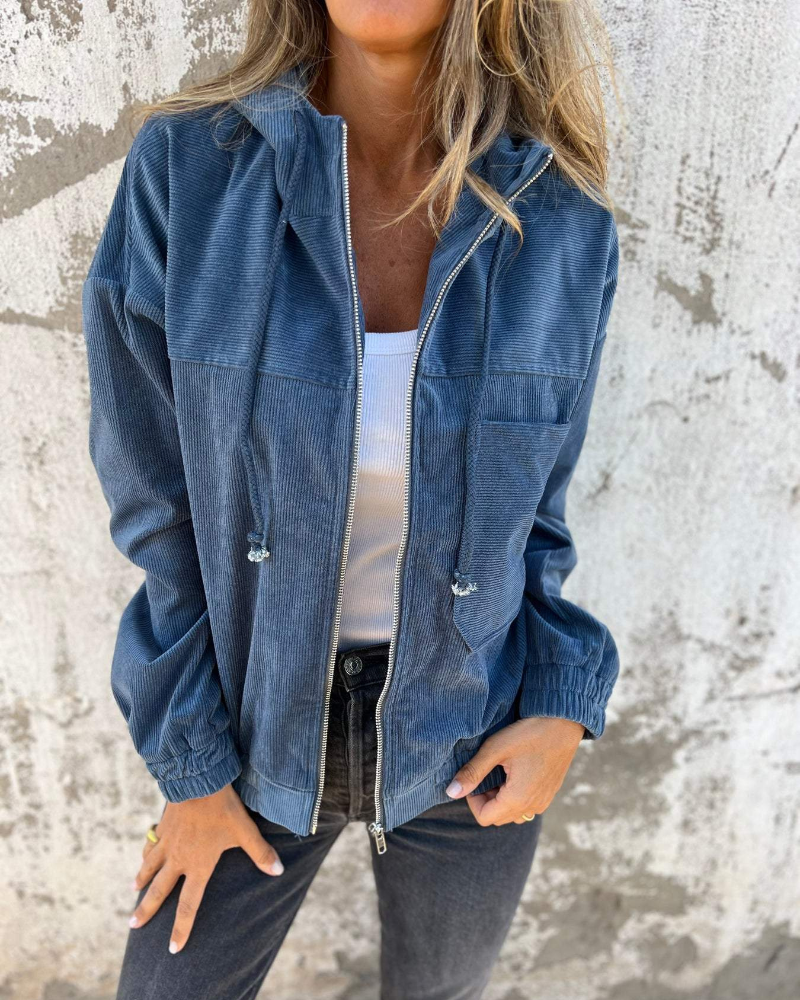 Zoe | Corduroy jacket with a hood and zipper