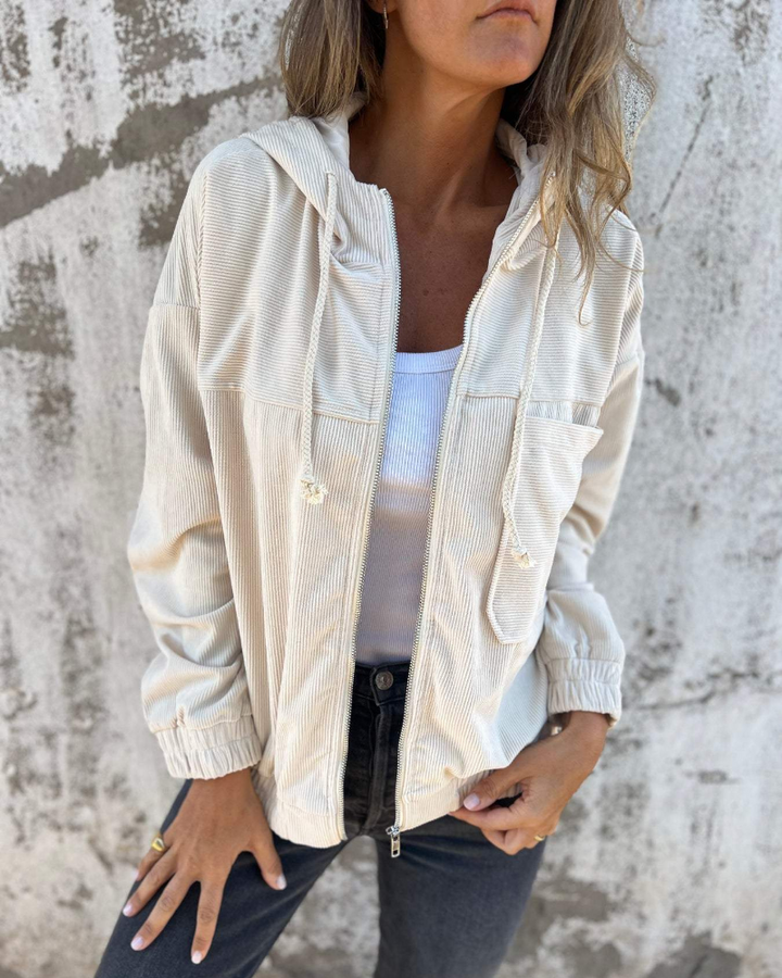 Zoe | Corduroy jacket with a hood and zipper