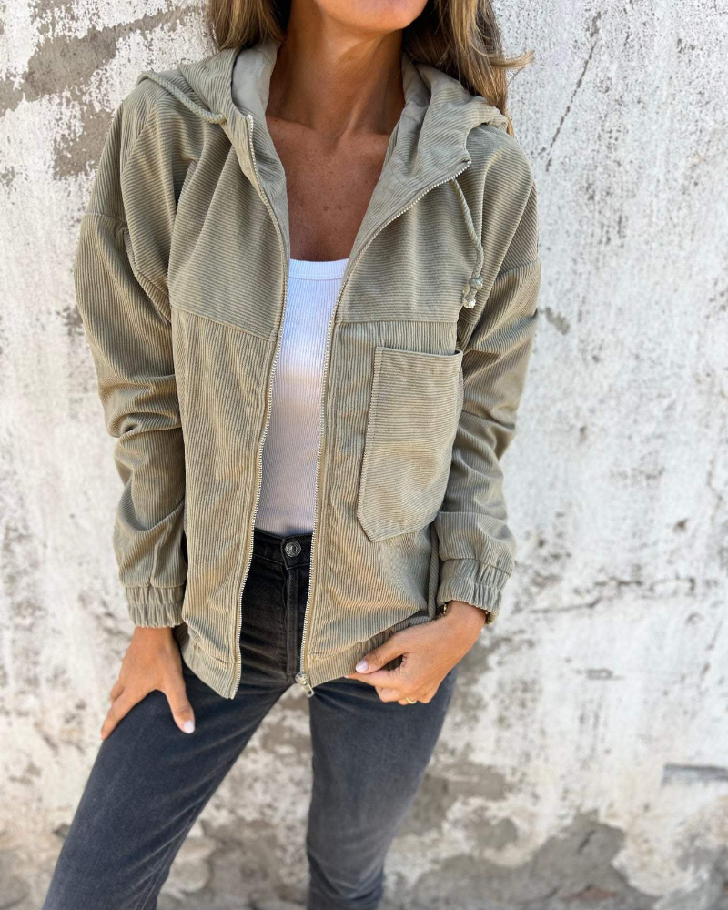 Zoe | Corduroy jacket with a hood and zipper