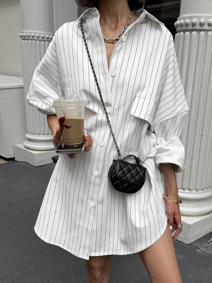 ZUZANNA | Oversize Koszula w Paski z Kieszeniami