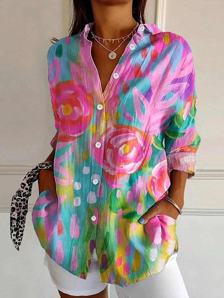 Mina Elegant Long Sleeve With Colorful Pattern Shirt
