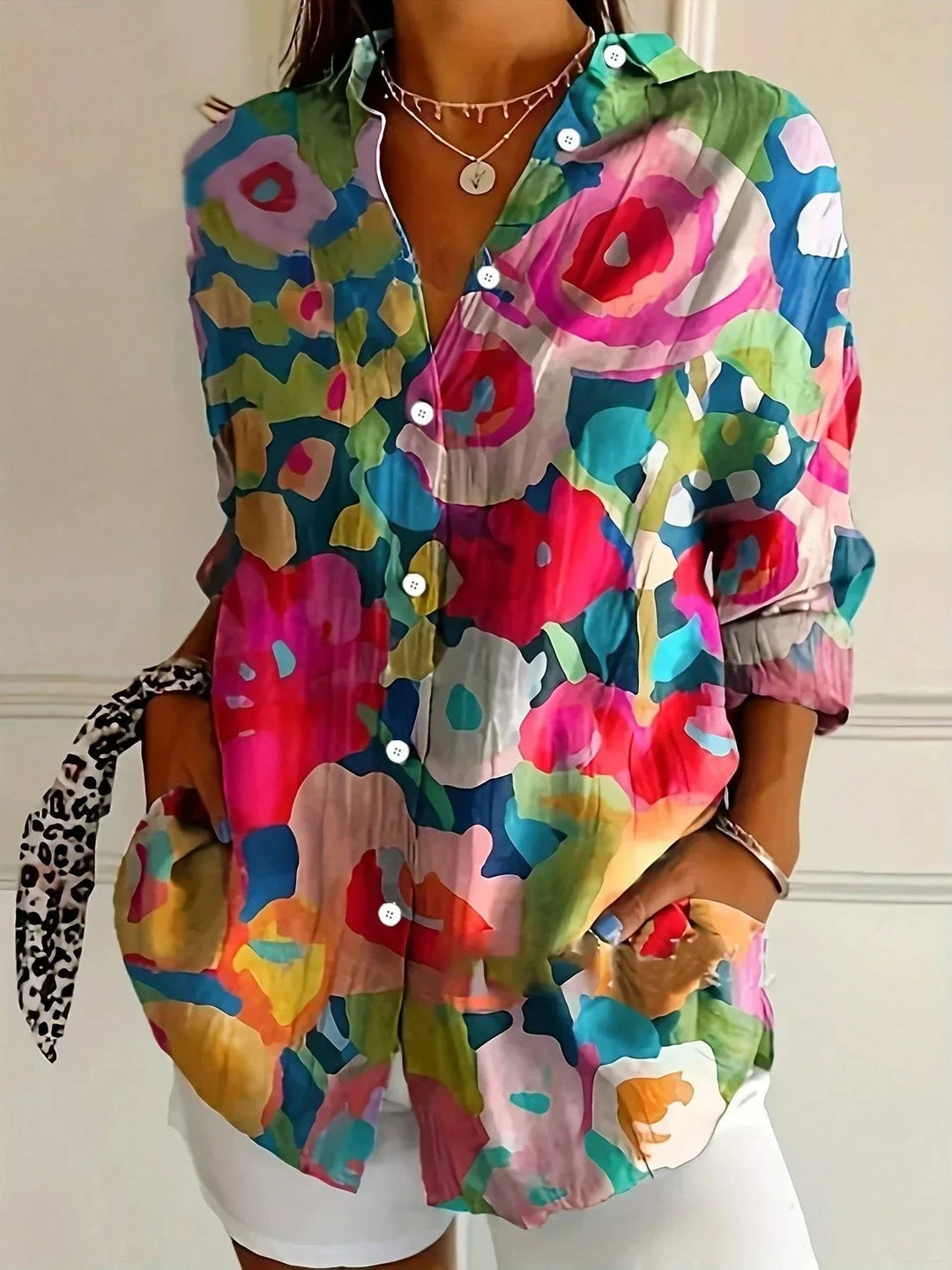 Mina Elegant Long Sleeve With Colorful Pattern Shirt