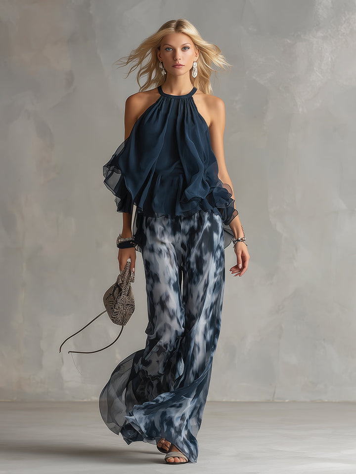 Elise | Elegant and lightweight suit with a flowing top and wide pants