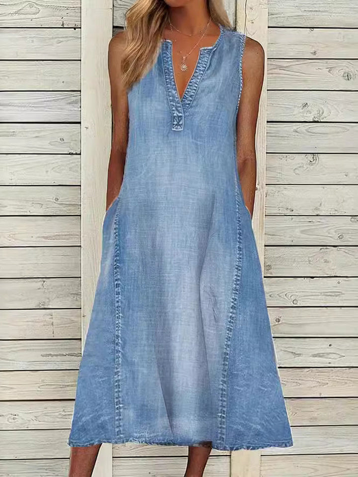Jennifer | Sleeveless V-Neck Denim Dress