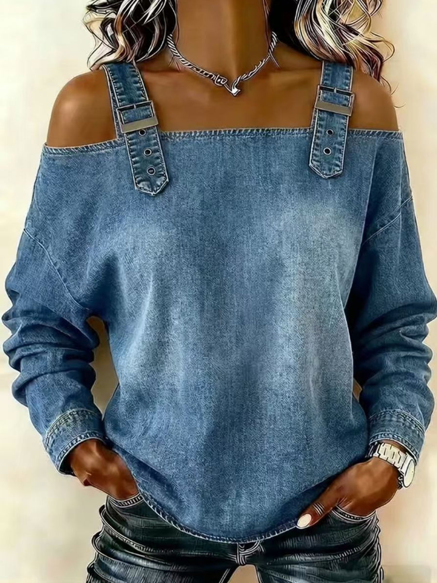 Sandra | Off Shoulder Long Sleeve Denim Top