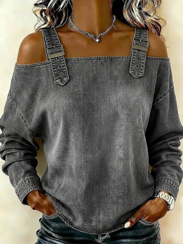 Sandra | Off Shoulder Long Sleeve Denim Top